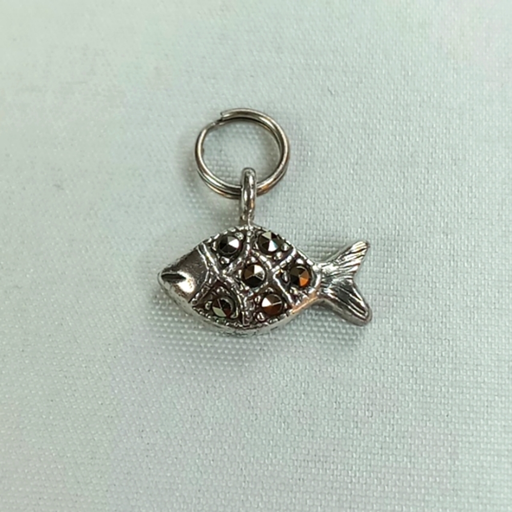 Vintage Marcasite Fish Pendant Charm .925 Sterling Silver